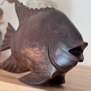 Vintage Mid-Century Modern Hand Carved Carved Ironwood  Fish